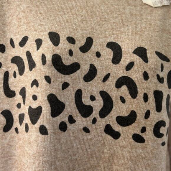 Hem & Thread Anthro Sweater Dress Tan Leopard Print Cozy Knit Size Med NWT - Picture 4 of 8